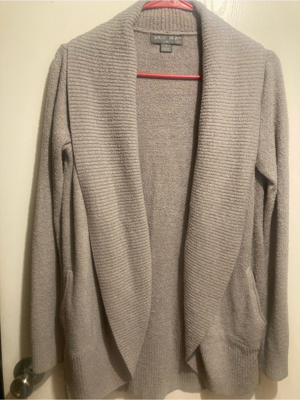 Barefoot Dreams Gray Open-Front Ribbed Shawl Cardigan